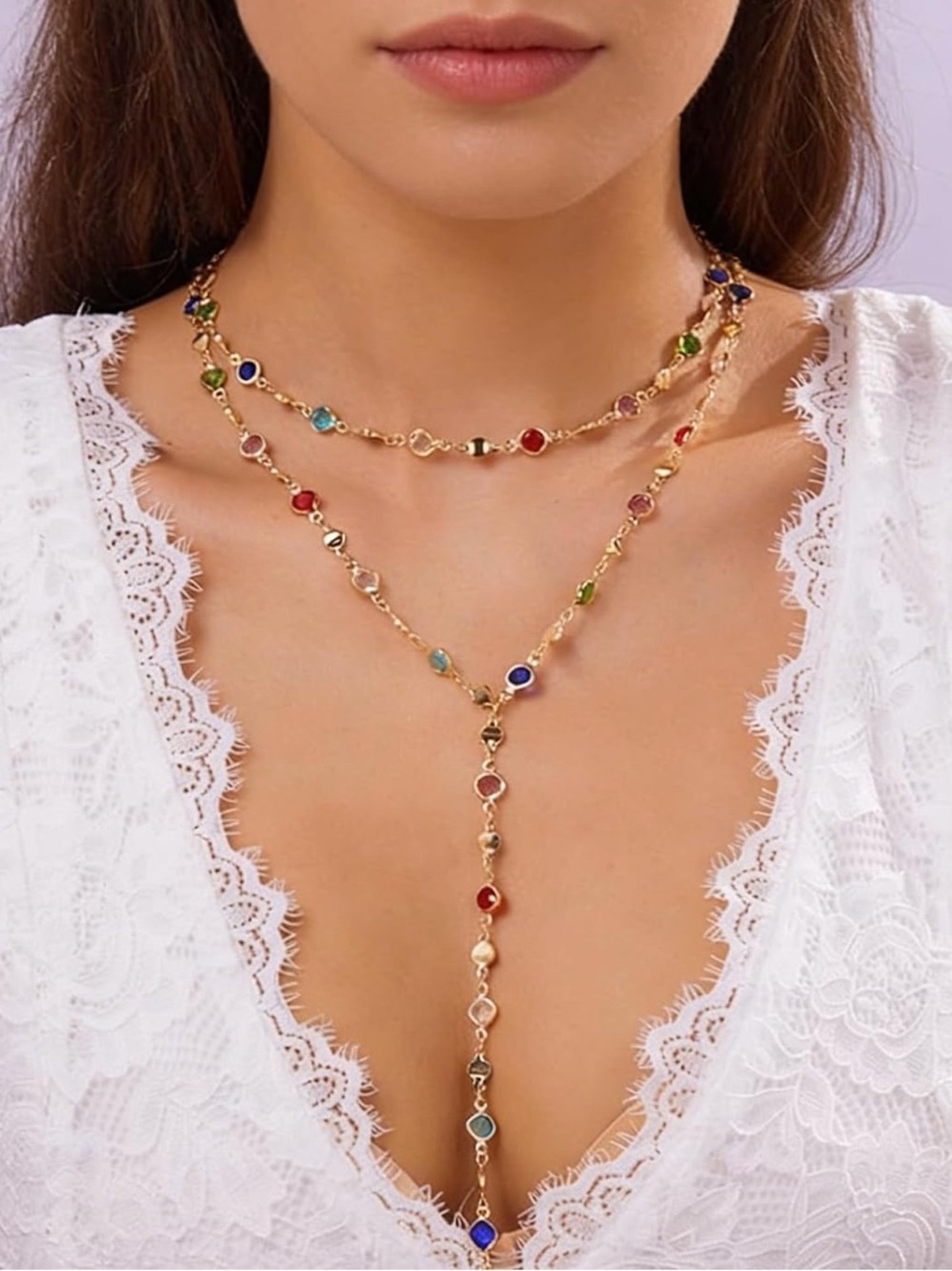 Gold Multicolor Y-Lariat Necklace